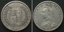 England GROSSBRITANNIEN 1/2 Crown 1887 VICTORIA Silber ss-vz