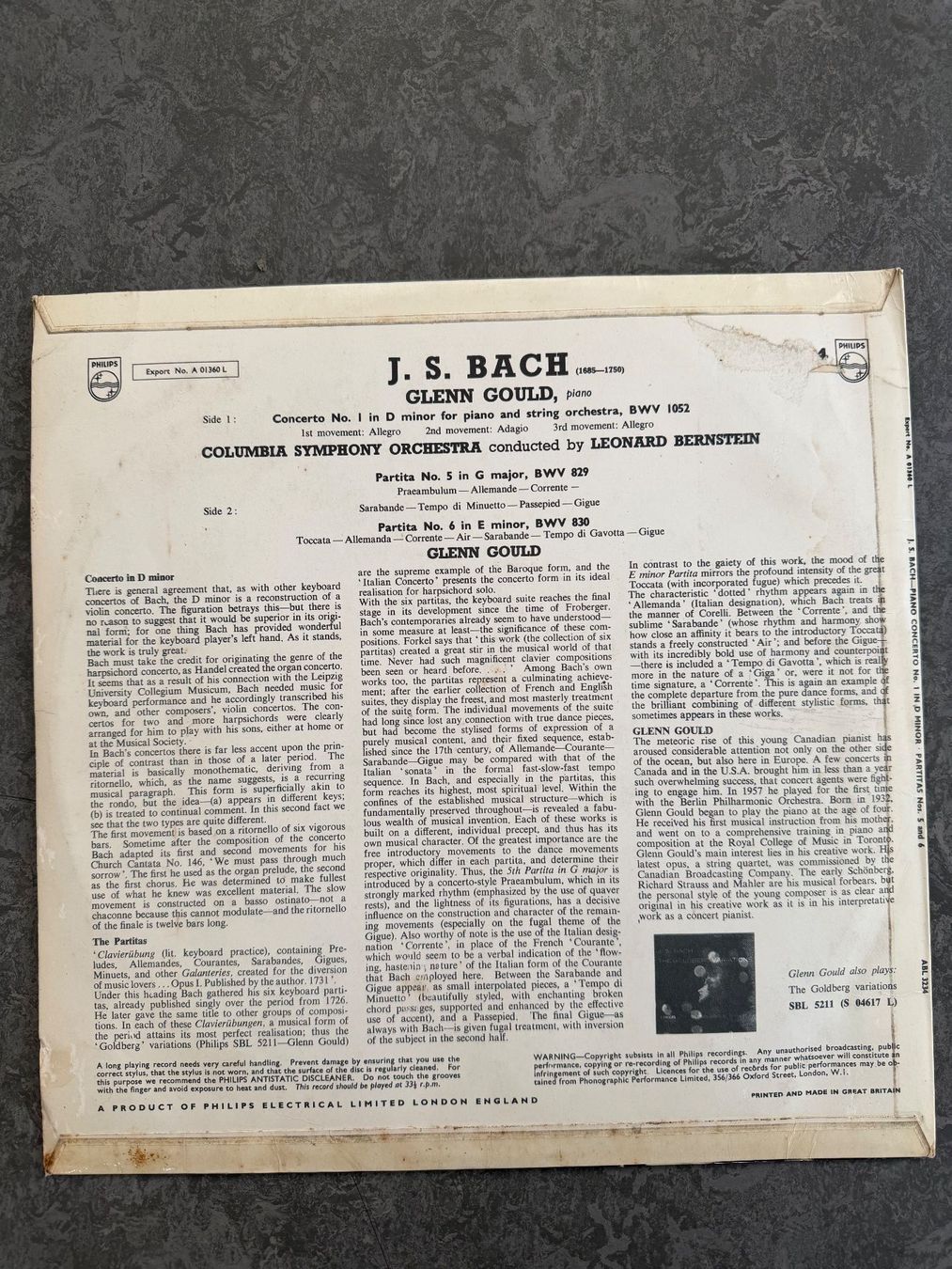 Schallplatten: Glenn Gould Bach - Philips Schallplatte! – Gebraucht aus Gümligen von Brocki-Reimal-Stift 1