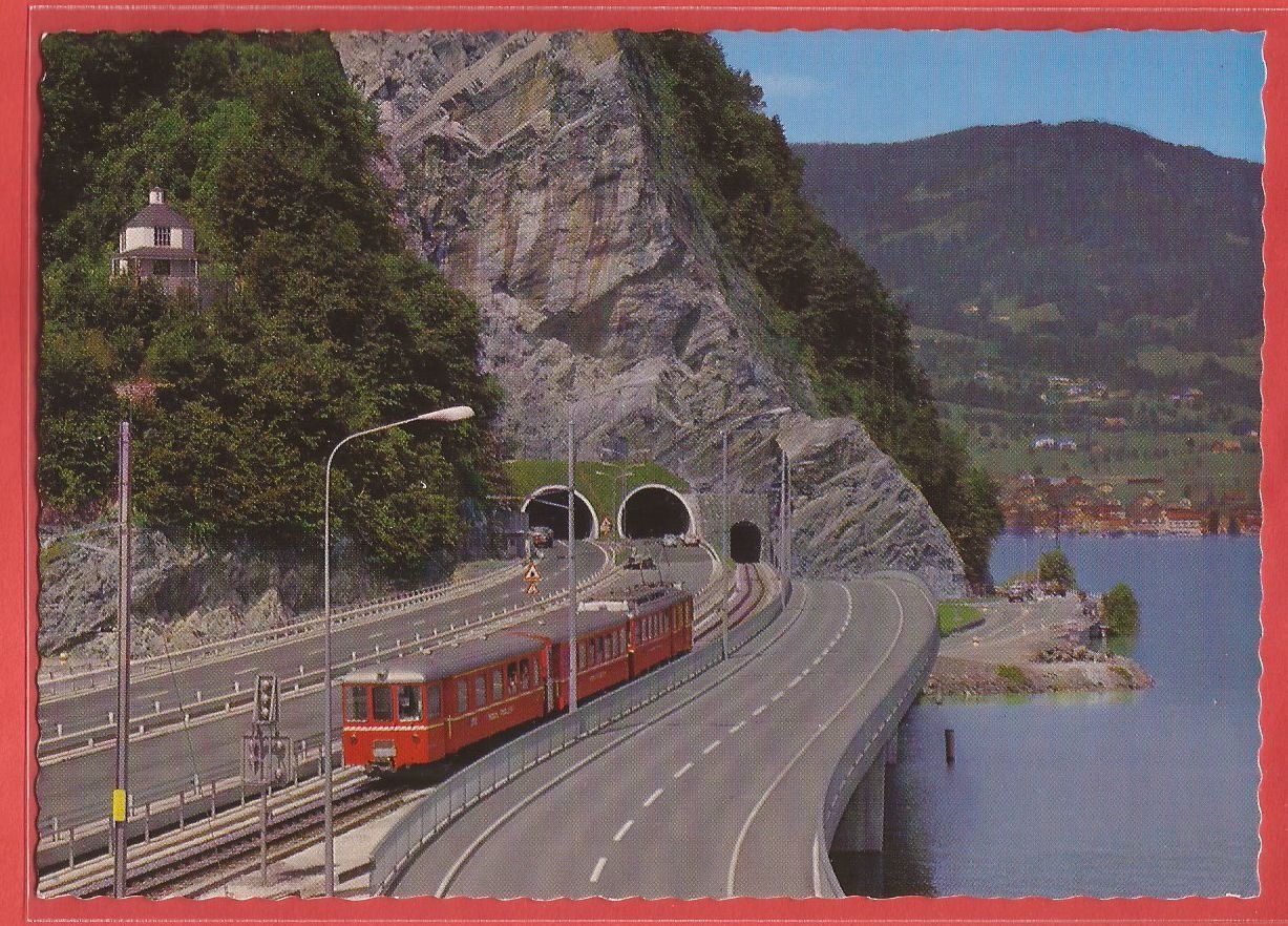 Cartoline postali: Stansstad - Acheregg-Brücke mit Engelberg-Bahn 1968 – Usato da Fislisbach venduto da Porano