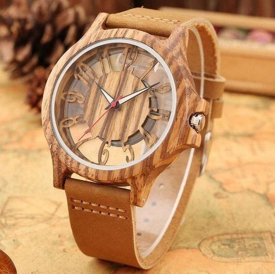Uhren: Quarzuhr aus Holz Leder - Montre quartz en bois cuir V13633 – Neu und originalverpackt aus Lausanne von WATCH-WORLD 3