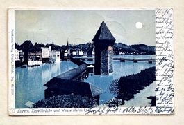 Luzern - Kappelbrücke im Mondschein - 1900