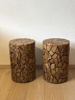 2 Beistelltische aus Teakholz Mosaik - Pflanzenhocker