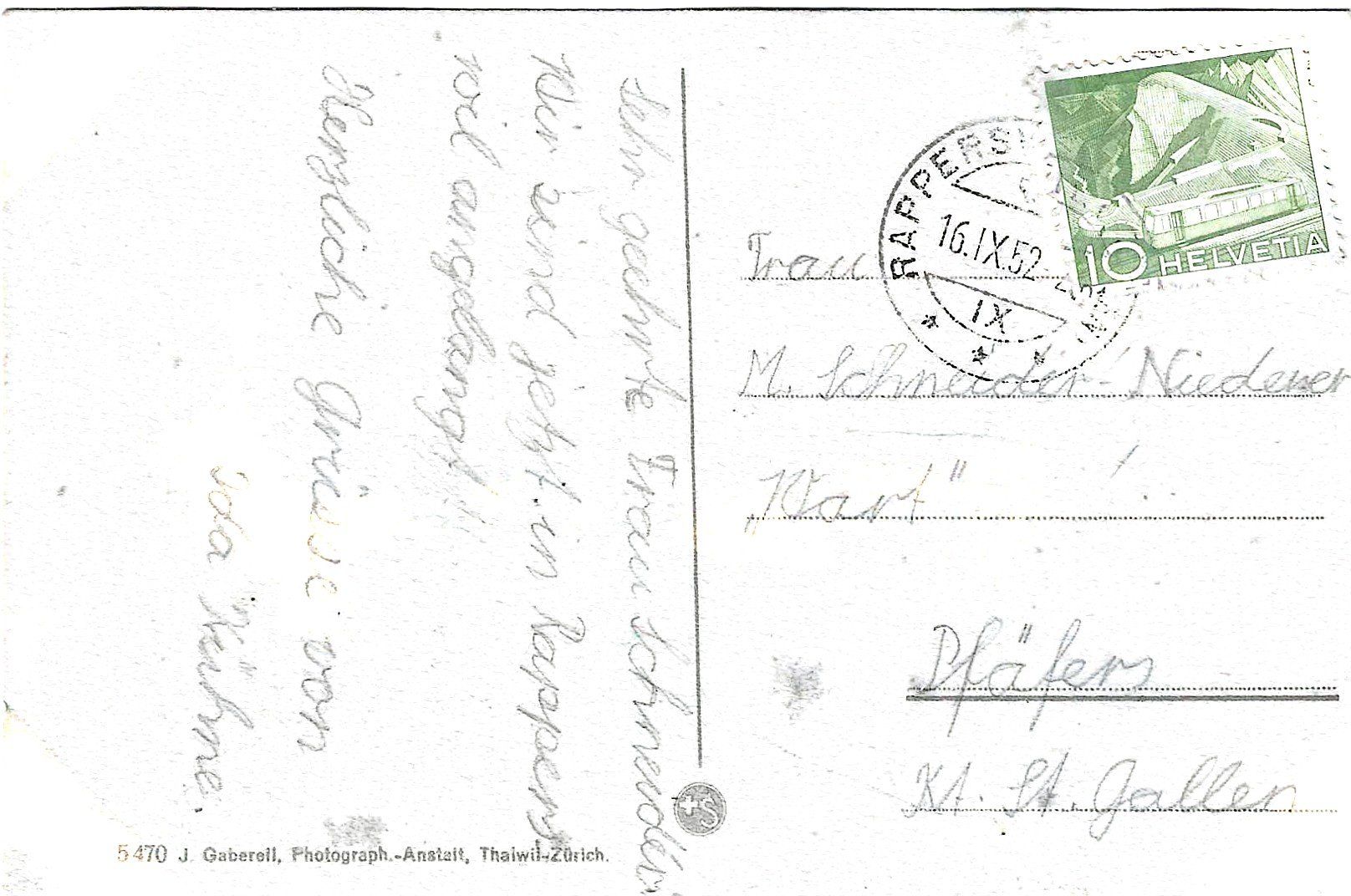 Cartoline postali: Hotel Post Rapperswil 1952, gestempelt – Usato da Worb venduto da tec_68h5 1