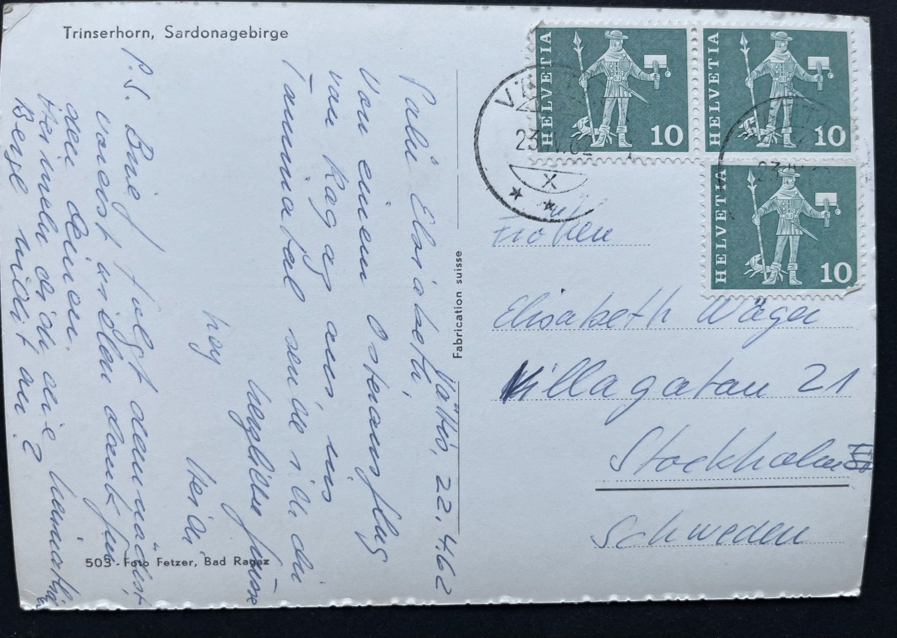 Ansichtskarten: Trinserhorn, Sardonagebirge, ca 1960 – Gebraucht aus Ostermundigen von DaxKarten-75 1