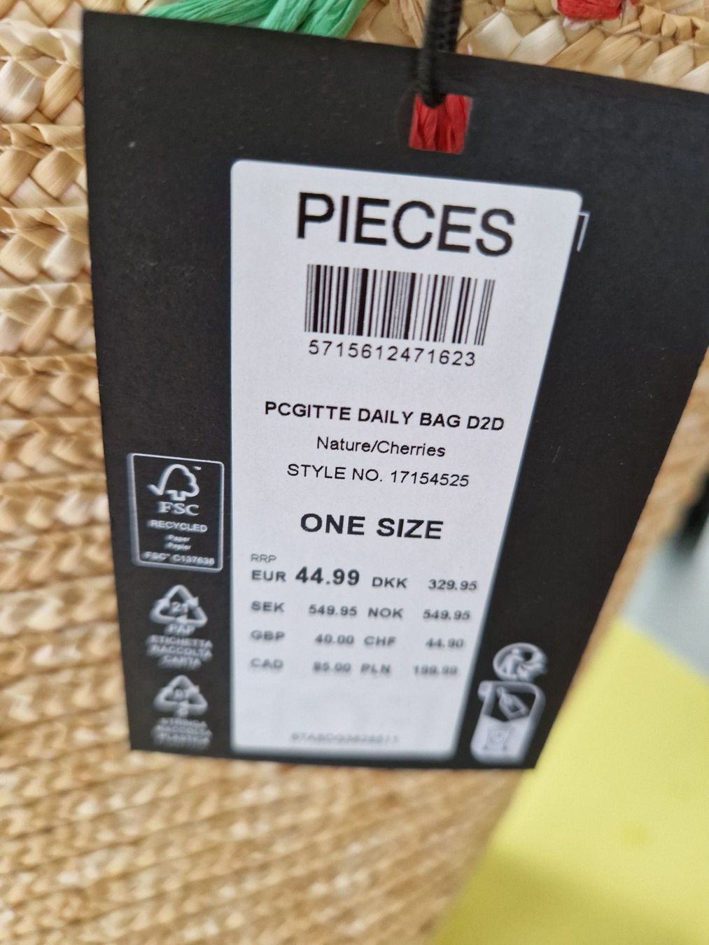 Pieces Taschen: Pieces - Strohtasche mit Kirschenapplikation – Neu und originalverpackt aus Winterthur von sisah 3