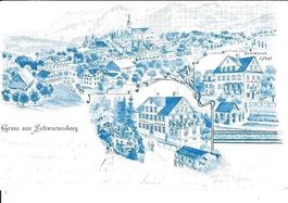 Schwarzenberg LU Hotel Kreuz Blau Litho 1903 sehr gut erhalt