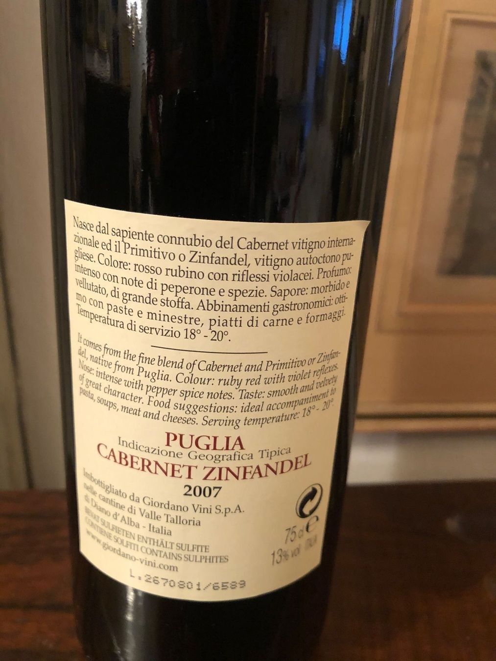 Vino: GIORDANO.Cabernet Zinfandel.Puglien.2007 – Nuovo e nell'imballaggio originale da Wald ZH venduto da mlnt 2