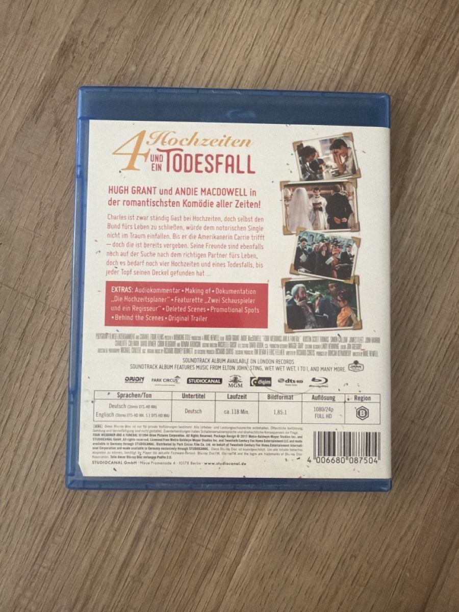 Tutti i DVDs: 4 Hochzeiten und ein Todesfall (1994) BluRay – Usato da Hagendorn venduto da masterchieff 1