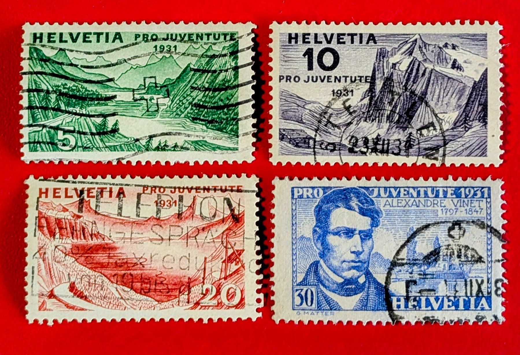 Tutti i francobolli: PRO JUVENTUTE SATZ 57 - 60 1931 GESTEMPELT – Usato da Düdingen venduto da Quartierstrasse