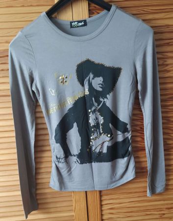 Langarmshirt mit goldigen Nieten & Glitzersteine -Grösse M-