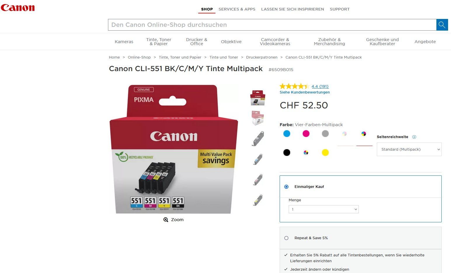 Canon Cartucce per stampanti & toner: Orig. CLI-551BK +CLI-551C +CLI-551M +CLI-551Y + PGI-555XXLBK – Nuovo e nell'imballaggio originale da Glattbrugg venduto da copytron 1