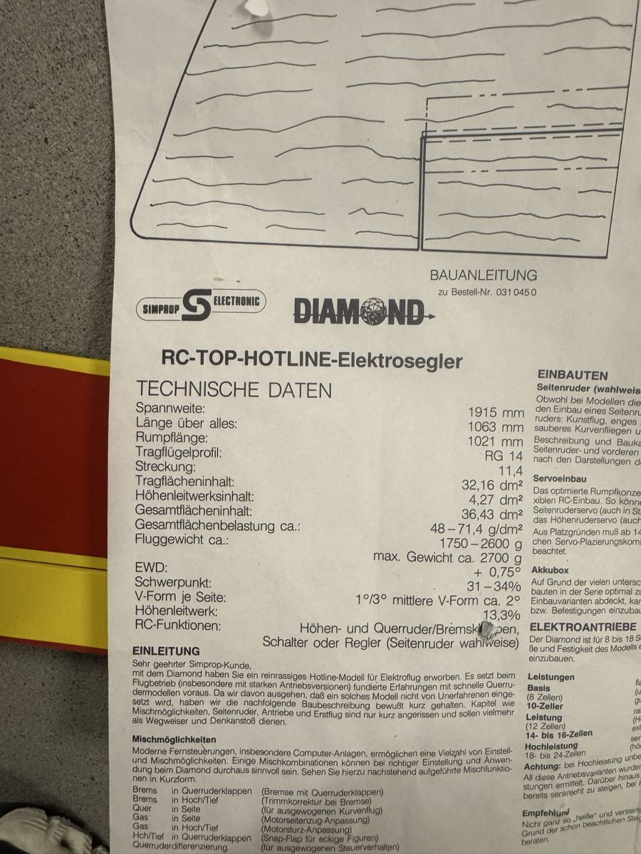 Modellismo RC: RC-Elektrosegler Diamond, Hotliner – Usato da Altendorf venduto da Roman771 3