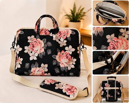 Geblümte Laptoptasche mit Schultergurt und Trolleyhalterung