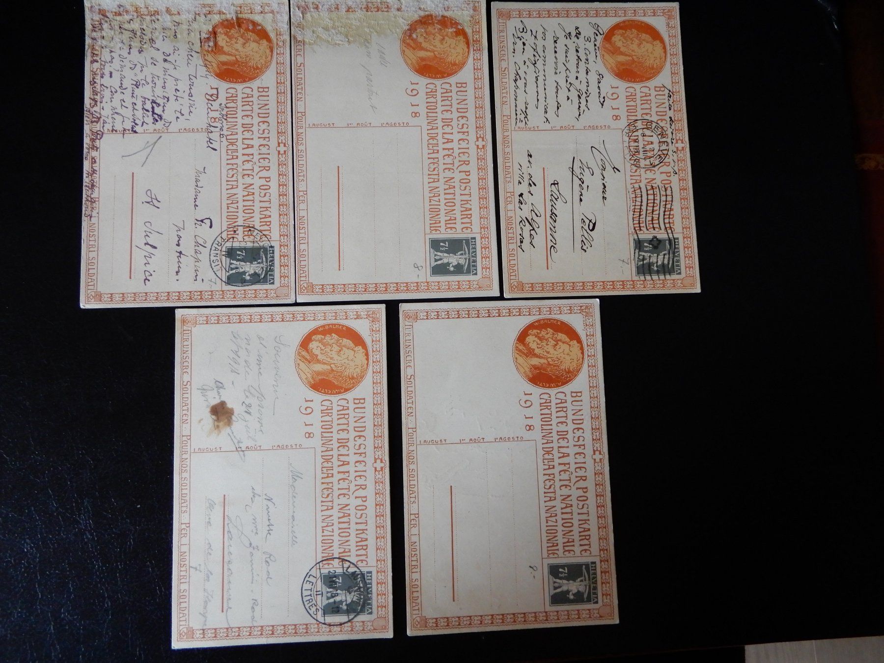 Alle Briefmarken: Bundesfeierkarten 1918 -  20 bis 24 - Serie - – Gebraucht aus Senèdes von Framboise52 1