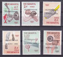 6 timbres Nicaragua Jeux Olympiques Tokyo 1964 neufs