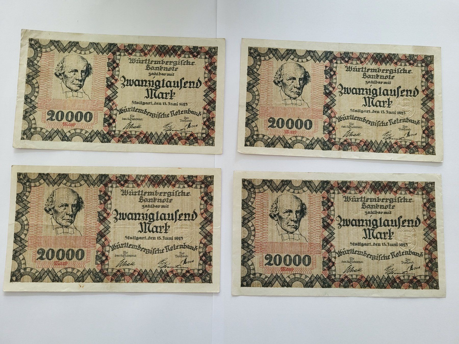 Banconote: 4x 20000 Mark 1923 Württemberg – Usato da Pravidondaz venduto da LVtik 1