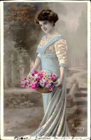 Bonne Fete - Frau mit Blumenkorb