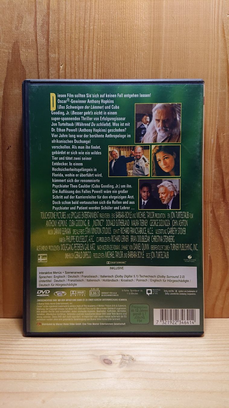 Tutti i DVDs: INSTINKT DVD mit Anthony Hopkins – Usato da Wilderswil venduto da Exebub 1