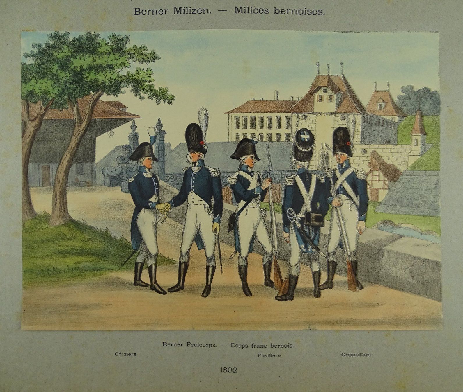Poster & Bilder: BERNER MILIZEN, LITHOGRAPHIE UM 1890 – Gebraucht aus Grüningen von Kartensammler