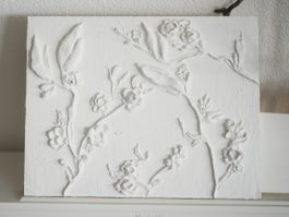 Gipsrelief Wandbild Botanisch Handarbeit 40x50cm