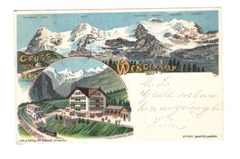 Alte Postkarte Wengernalp mit Bergen, Hotel & Zug, 1900