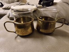 Messinghalter mit Glas-Einsatz für Tee/Kaffee, 2 Stk. (Q)