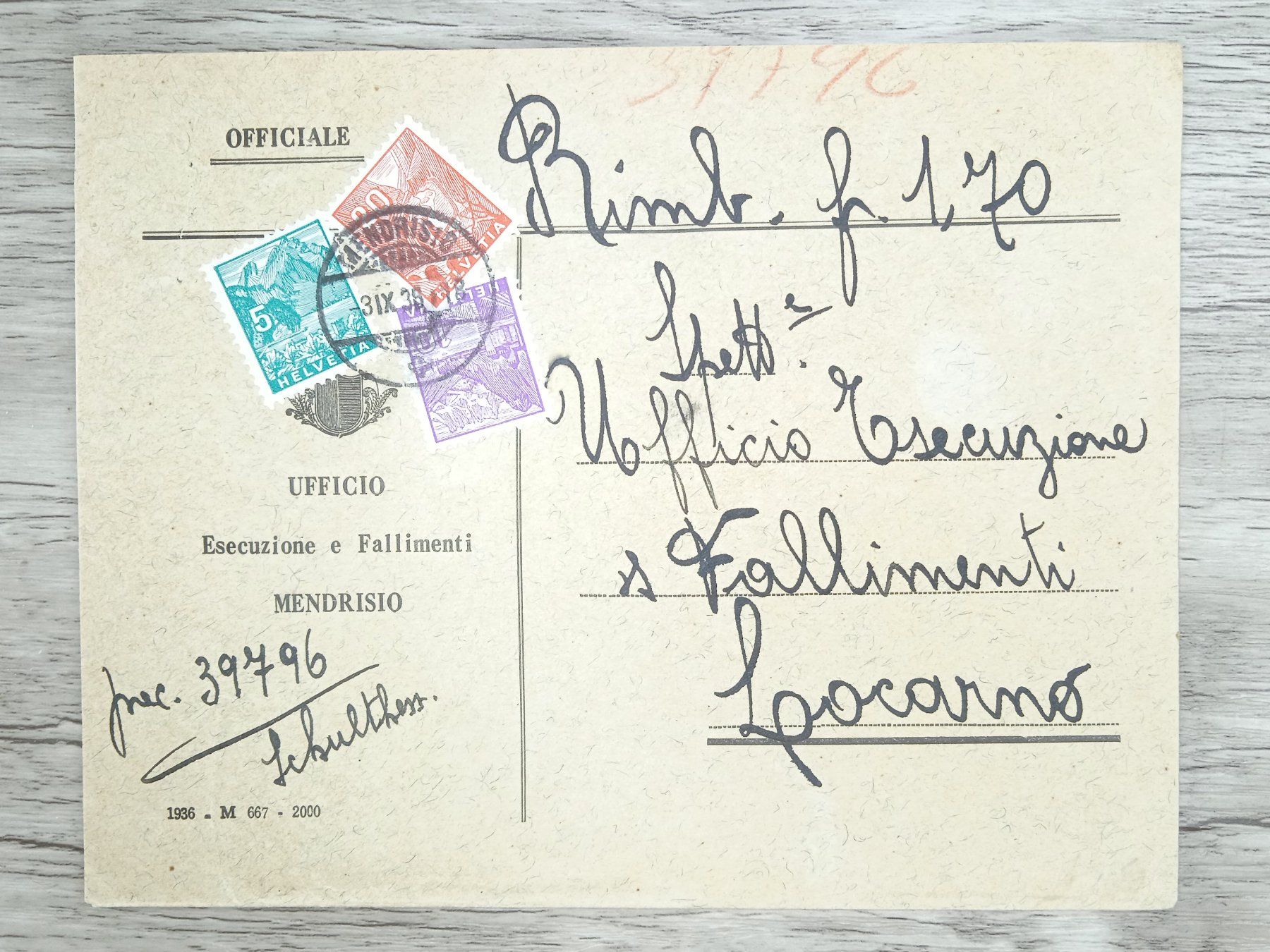 Tutti i francobolli: TR70 Enveloppe + Timbre Suisse 1938 – Usato da Cousset venduto da Patrick_Collections