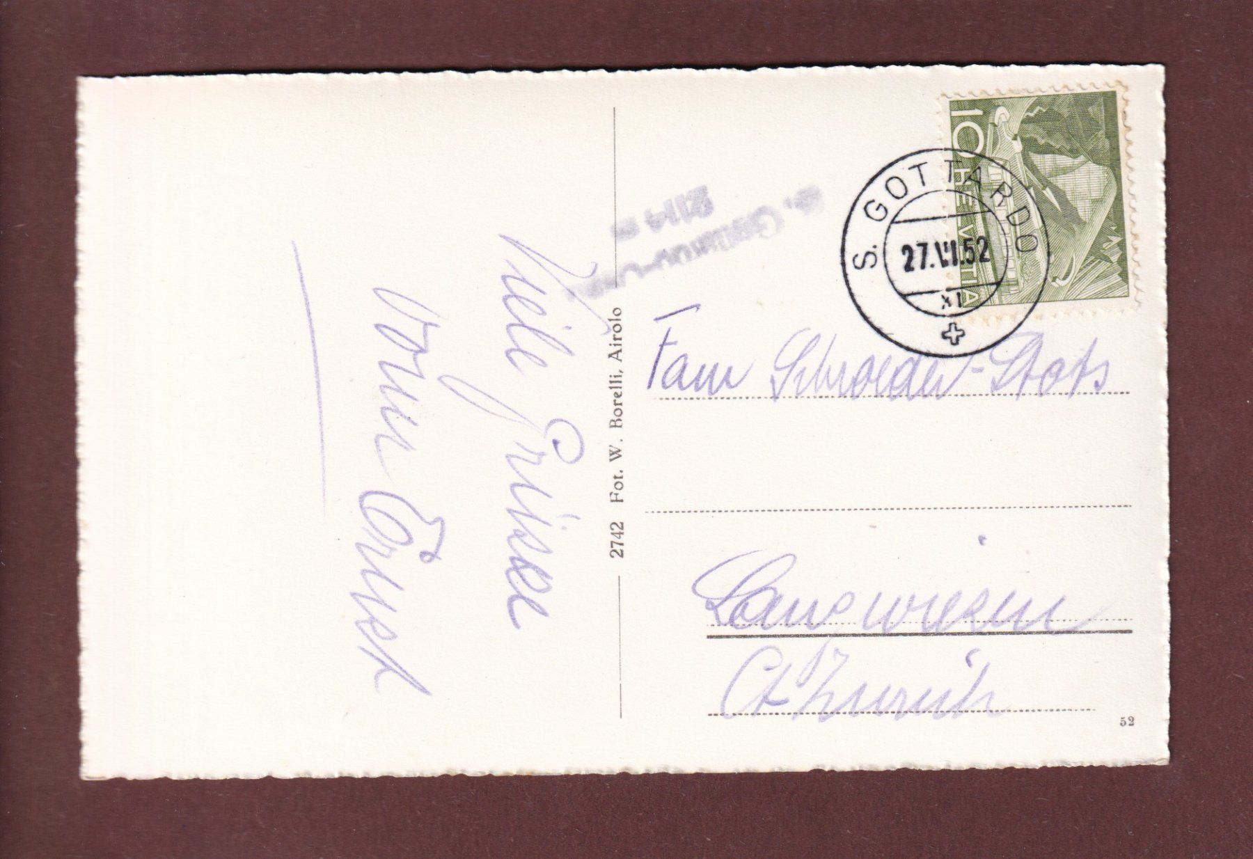 Cartoline postali: SAN GOTTARDO - Ospizio - 1952 – Usato da Pully venduto da nicecards 1