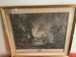 Kupferstich Incendie Nocturne gerahmt gebrauchter Zust.63/54