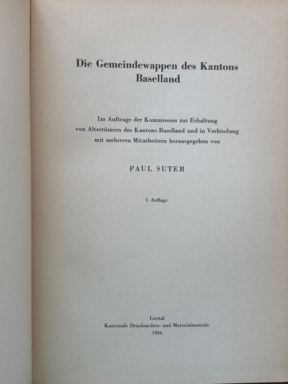 Libri: GEMEINDEWAPPEN VON BASELLAND Paul Sutter 1966 – Usato da THERWIL venduto da Fcbbasel 1