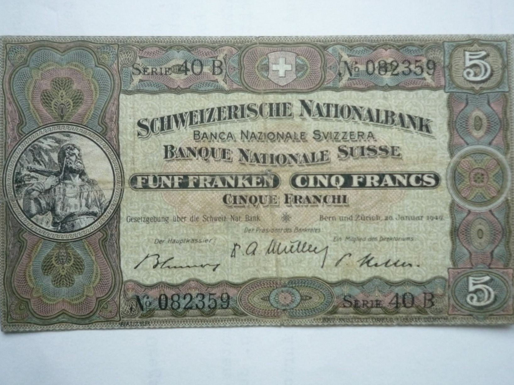 Banconote: 5 Franken Note, 20. Januar 1949 – Usato da Rafz venduto da Sonnenblume305