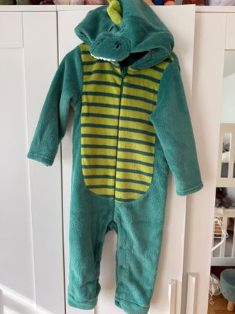 Kinder Dino Onesie Plüsch grün mit Kapuze guter Zustand