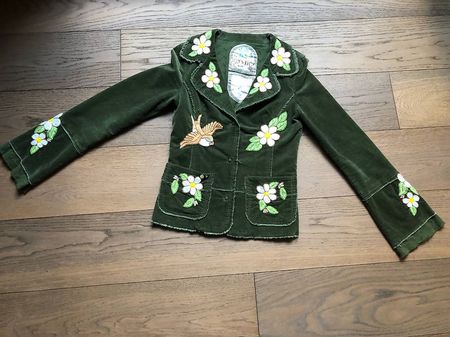 Joystick Samt Jacke, olivgrün, Blumenstickerei