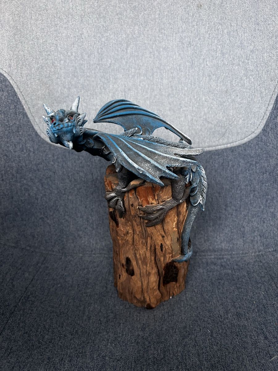 Sculture & Statue: Figurine dragon sur bois bleu argenté – Usato da Cugy FR venduto da luc_7q2j 2