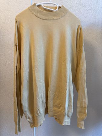 Pull vintage coton jaune clair col rond, t.XL