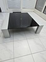 Couchtisch Glas Schwarz Metall LxB H 100cm x 100 cm x 30 cm
