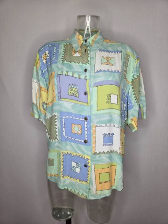 Vintage Viskosebluse mit Grafikprint – EU 38