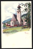 Künstler-AK Davos, Ansicht der Kirche
