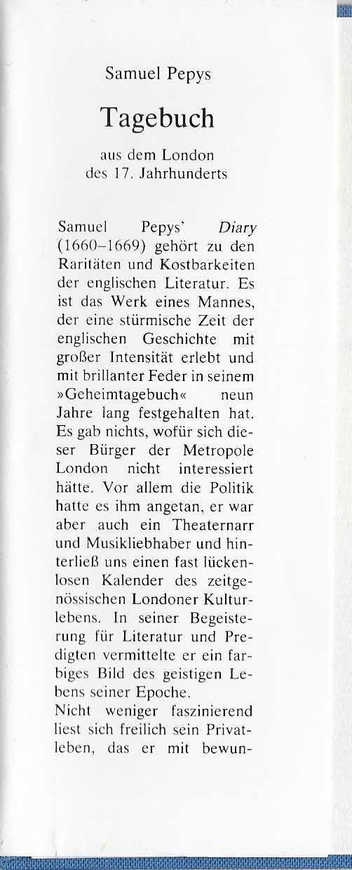 Livres: Samuel Pepys Tagebuch – D'occasion à Flims - Dorf par Stagediver 1