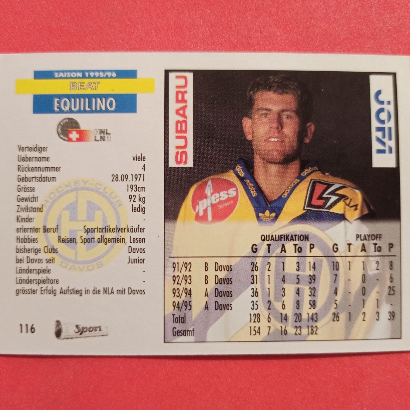 Carte collezionabili: Beat Equilino - HCD - 1995/96 – Usato da Dübendorf venduto da kb86_MOVIE 1