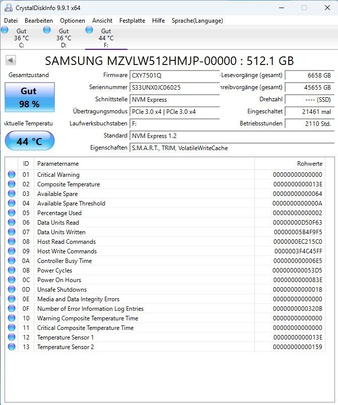 Samsung Harddisks: SAMSUNG PM961 M.2 SSD - 512GB – Gebraucht aus Gontenschwil von Ch_suk 2