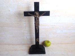 Kruzifix Holz Blech Metall Antik Vintage Kreuz Jesus Figur