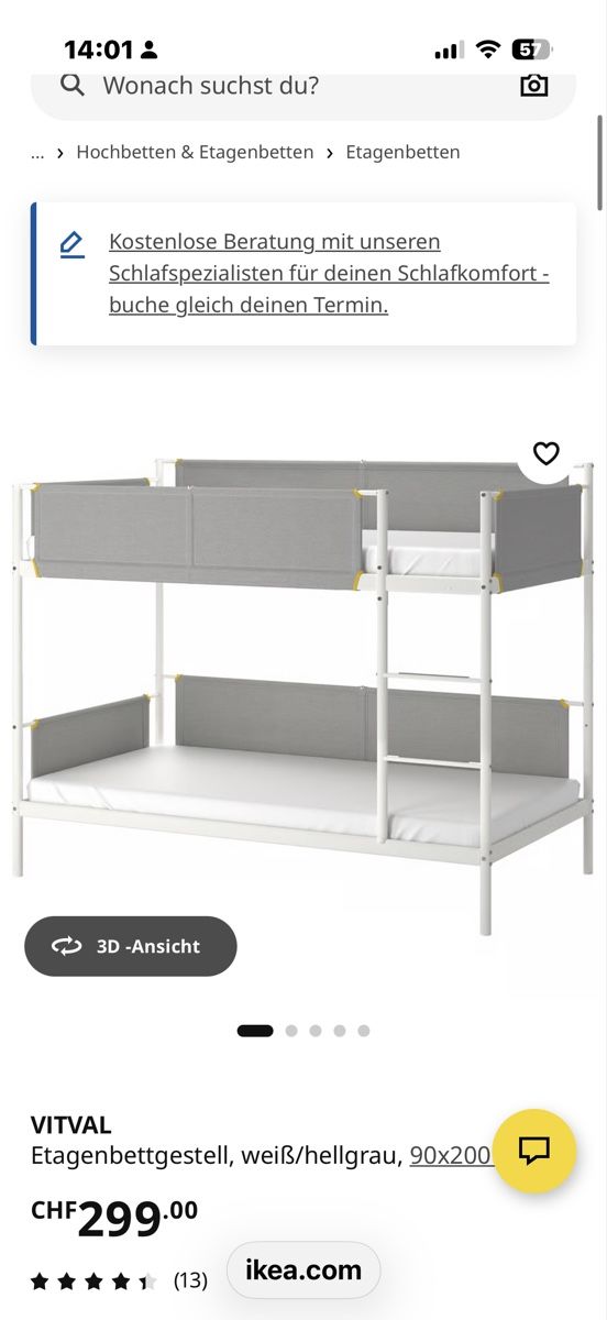Betten: VITVAL Etagenbett Gestell weiss/hellgrau 90x200cm – Gebraucht aus Winkel von Olirickli05 1