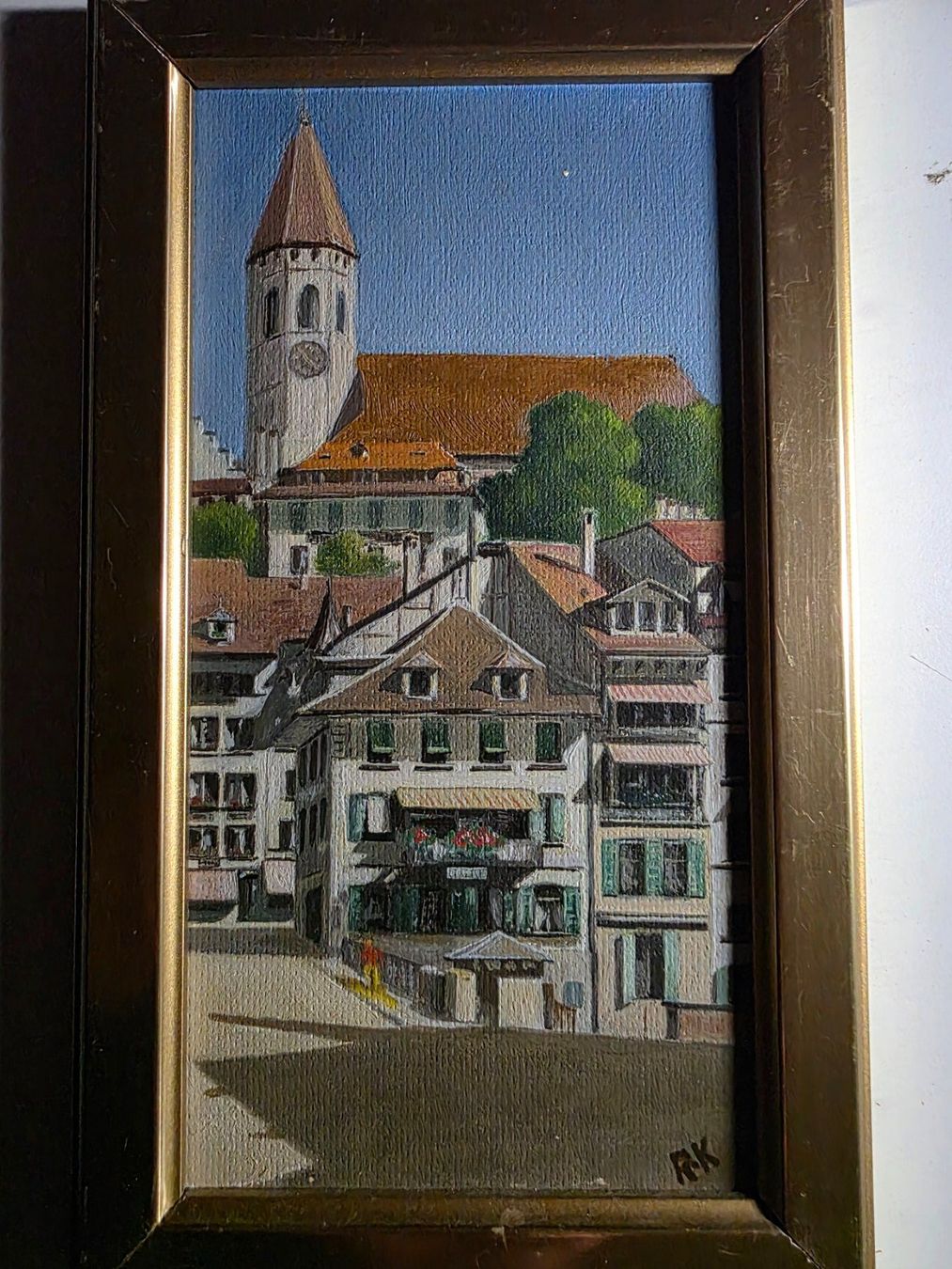 Dipinti: Bild Gemälde von R.K - Sinnebrücke und Stadtkirche Thun – Usato da Walterswil BE venduto da Lonitti 1