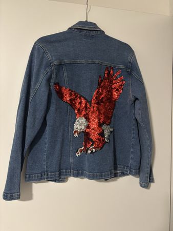 Jeansjacke blau mit Pailletten Adler Motiv guter Zustand