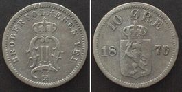 NORWEGEN 10 Ore 1876 OSCAR II. Silber