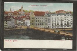 AK-PPC Gruss aus Basel Notbrücke mit Kantonalbank [AKCH34]