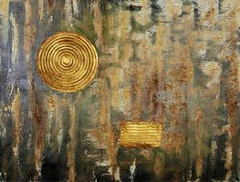 Modernes Acrylbild mit goldenen Strukturelementen