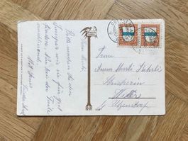 1922 Pro Juventute J21 im Paar auf Karte