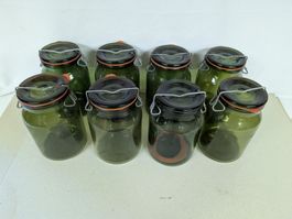 8 Bülacher Einmach Gläser 1½ L mit Deckel, Bügel und Gummi
